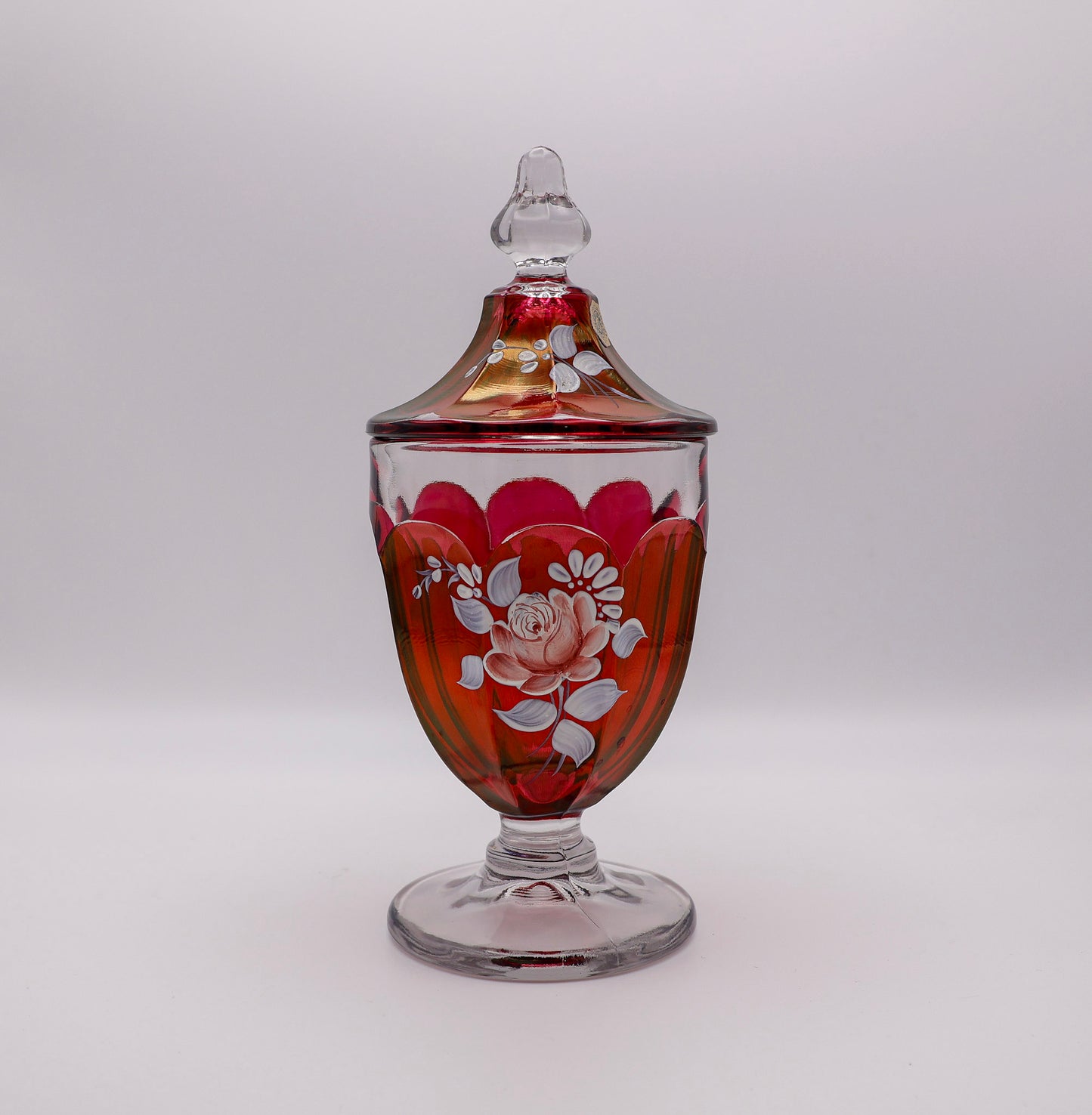 Vintage Westmoreland Ruby Red Flash Glass Urn Candy Jar