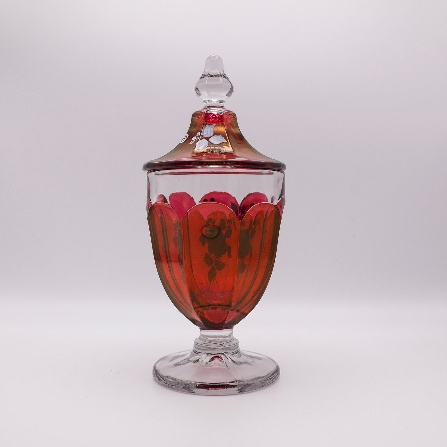 Vintage Westmoreland Ruby Red Flash Glass Urn Candy Jar