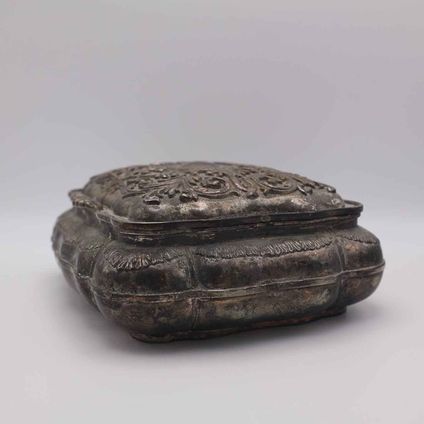 Antique Silverplate Jewelry Casket with Red Velvet Lining