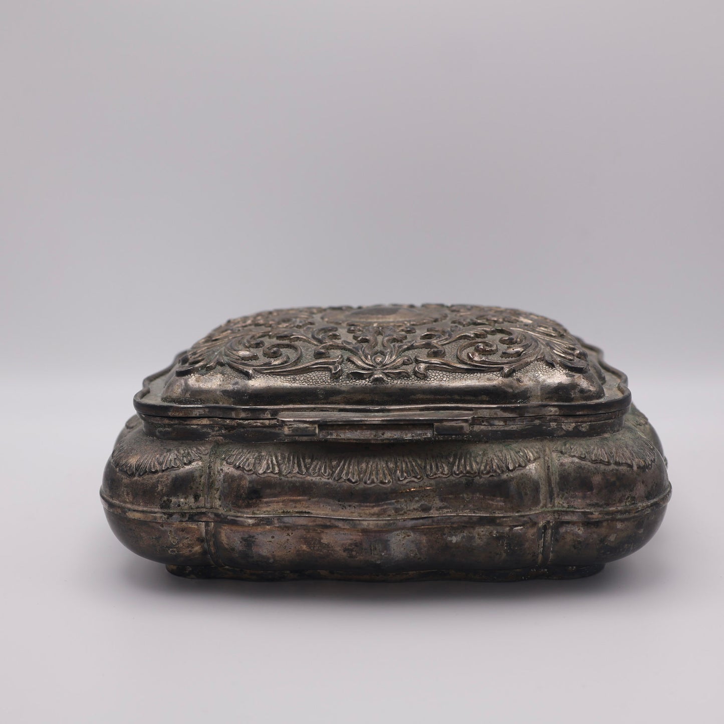 Antique Silverplate Jewelry Casket with Red Velvet Lining