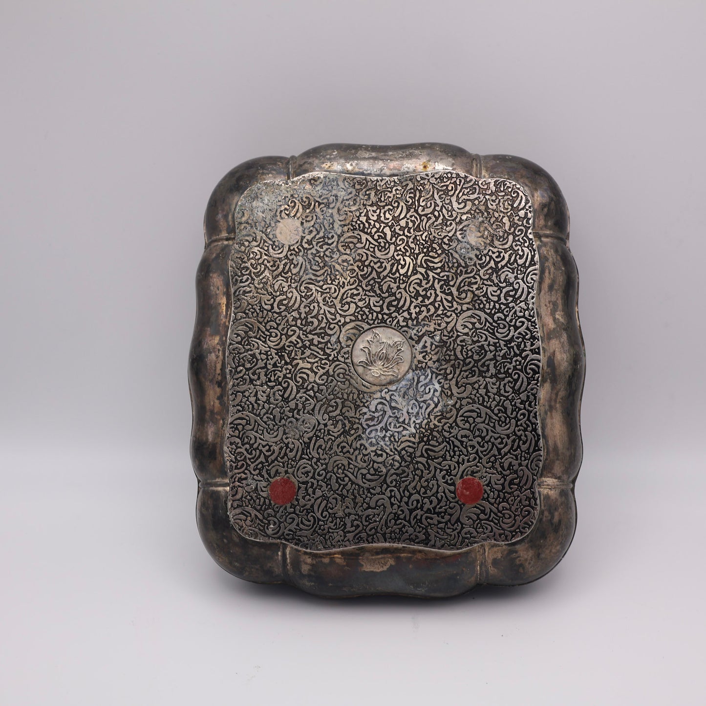 Antique Silverplate Jewelry Casket with Red Velvet Lining