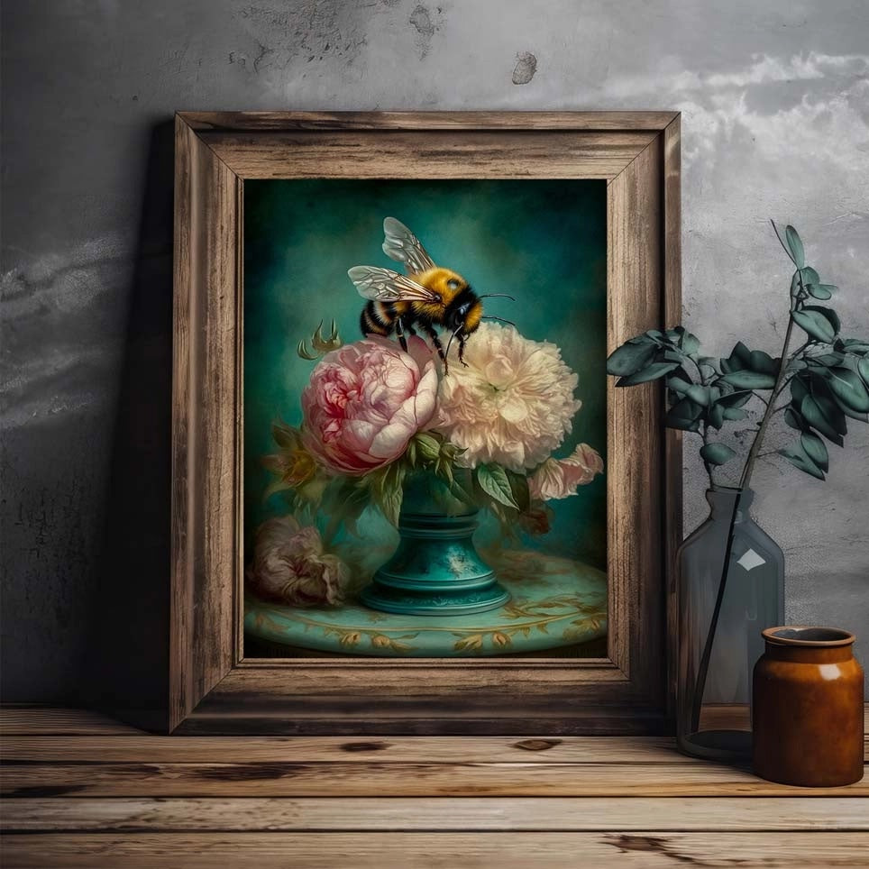 Bee & Pink Peonies Art Print (8" x 10")