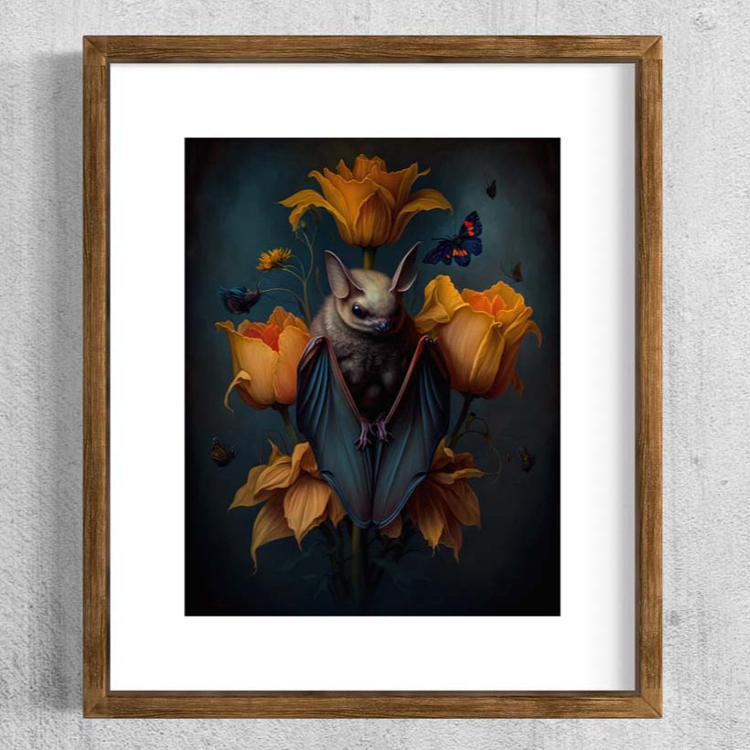 Fruit Bat Floral Art Print (8" x 10")
