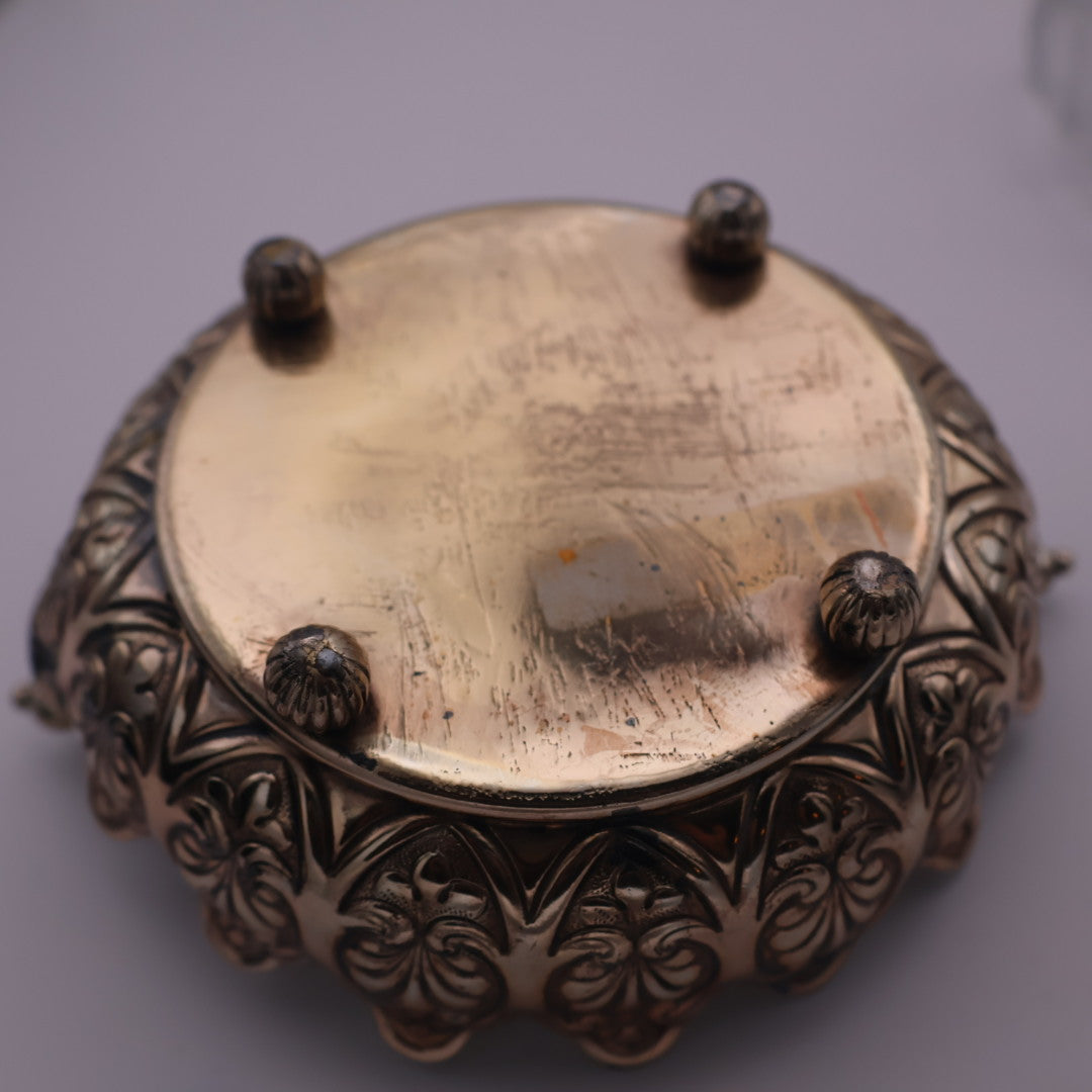 Vintage Glass Ashtray in Metal Basket