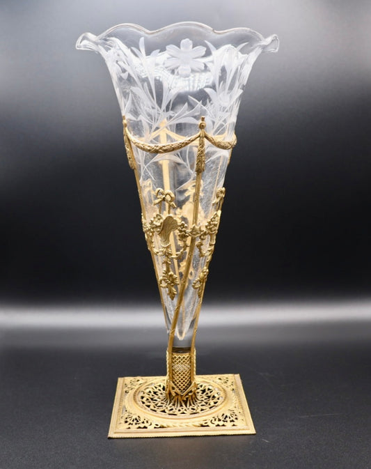 Vicotiran Cut Glass Vase with Ornate Bronze Mount