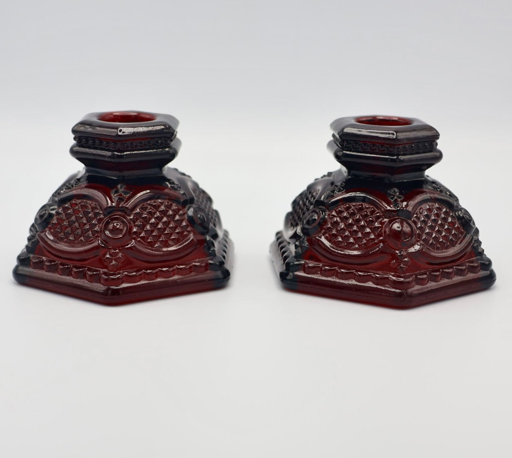 Vintage Avon 1876 Cape Cod Ruby Glass Candle Holders (Set of 2)