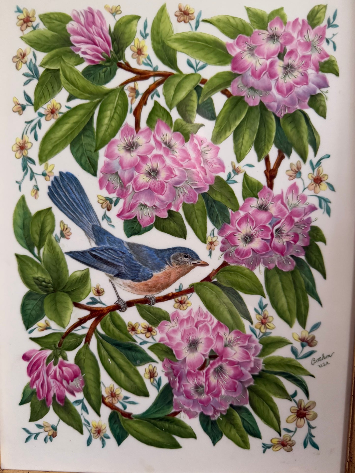 Vintage Framed Boehm Porcelain Eastern Bluebird Plaque