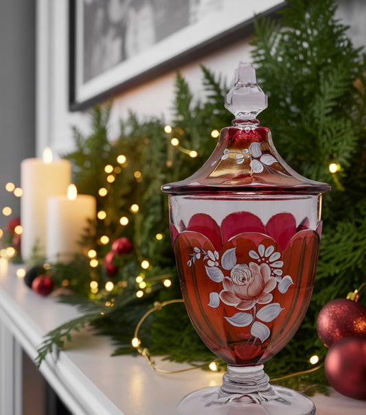 Vintage Westmoreland Ruby Red Flash Glass Urn Candy Jar