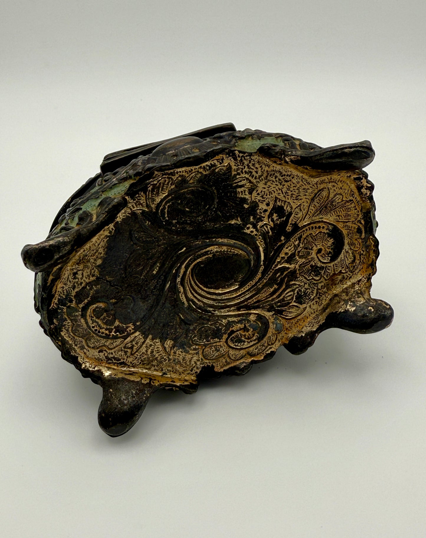 Antique Ormolu-Style Jewelry Casket With Verdigris Patina
