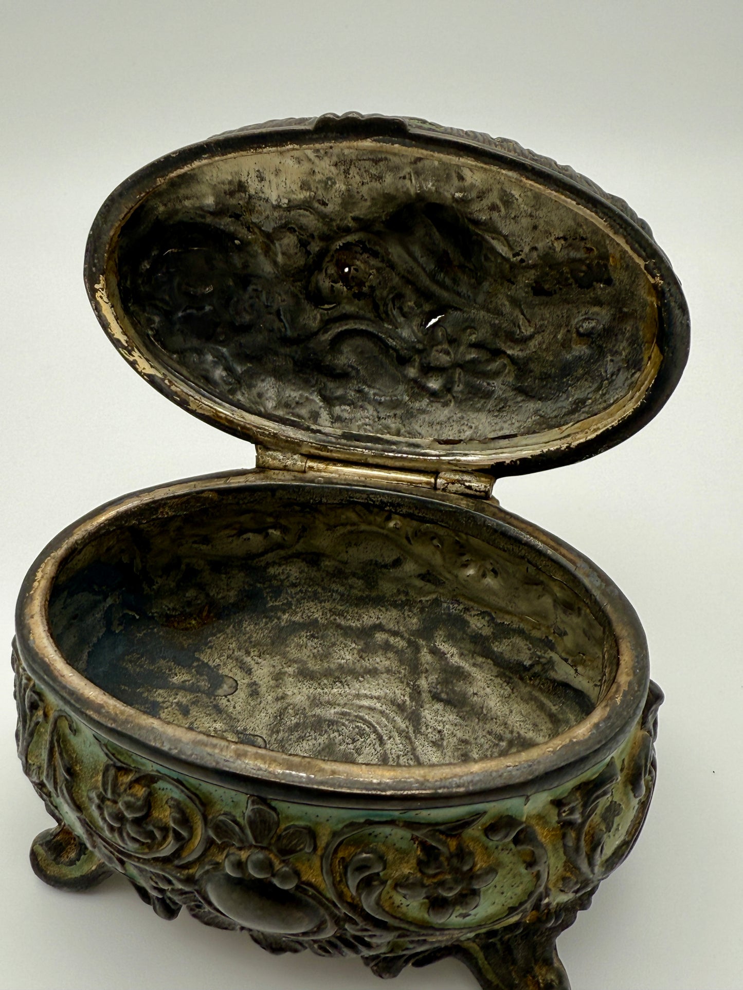 Antique Ormolu-Style Jewelry Casket With Verdigris Patina