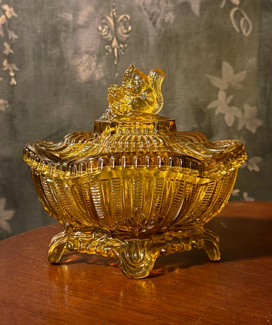 Portieux Vallerysthal Amber Glass Squirrel Candy Dish