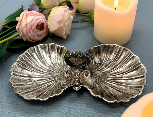 Antique Silverplate Double Shell Serving Dish c. 1930s–1950s