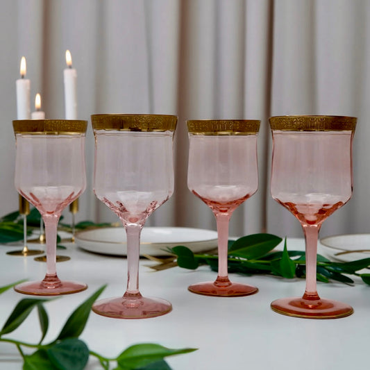 Tiffin-Franciscan Rambler Rose Pink & Gold Goblets (Set of 4)