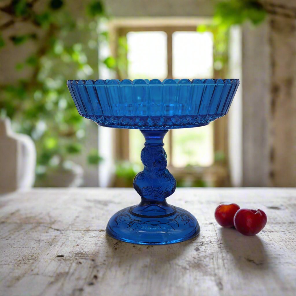 Antique Jenny Lind Glass Compote (blue)