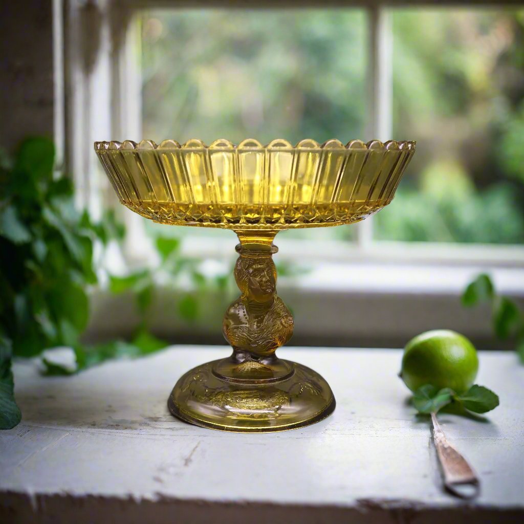 Antique Jenny Lind Glass Compote (yellow)
