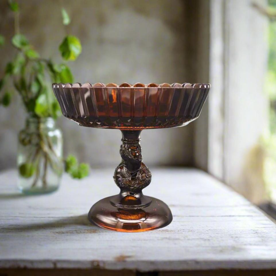 Antique Jenny Lind Glass Compote (brown)