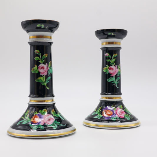 Pair of Limoges Hand-Painted Candlestick Holders