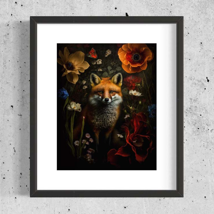 Red Fox Floral Art Print (8" x 10")