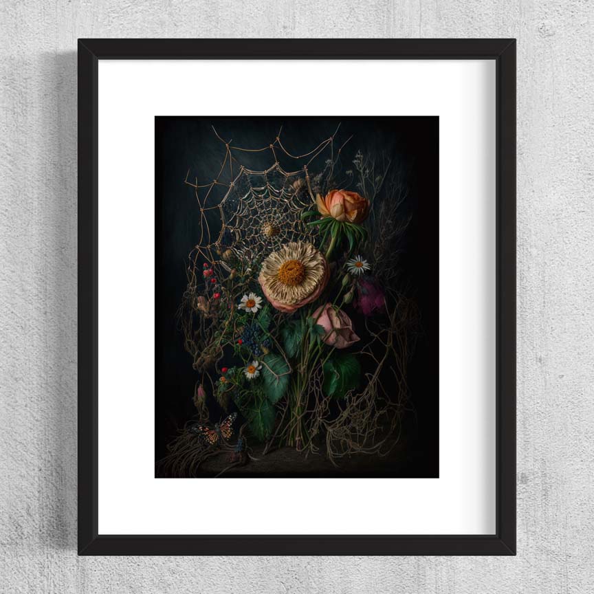 Flowers & Spiderwebs Art Print (8" x 10")
