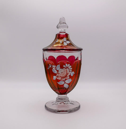 Vintage Westmoreland Ruby Red Flash Glass Urn Candy Jar