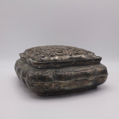 Antique Silverplate Jewelry Casket with Red Velvet Lining