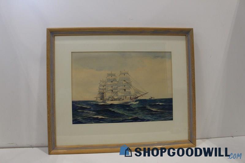 A. Holmquist Signed Original Framed Watercolor Nautical Ship