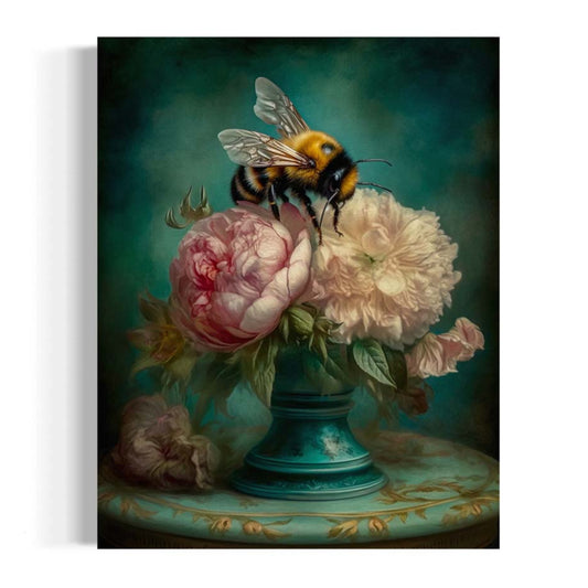 Bee & Pink Peonies Art Print (8" x 10")