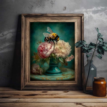 Bee & Pink Peonies Art Print (8" x 10")