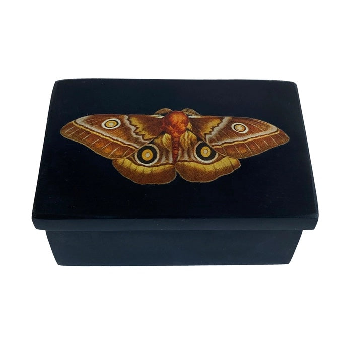 Emperor Moth Black Soapstone Trinket Box