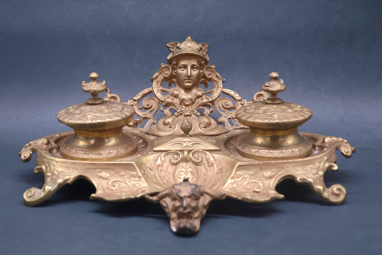 Antique French Bronze Double Inkwell