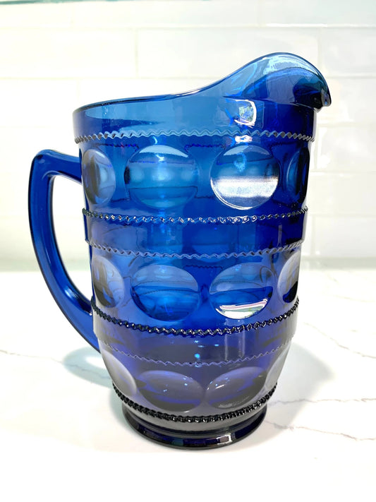 Cobalt Blue Tiara Glass Pitcher - Kings Crown Pattern