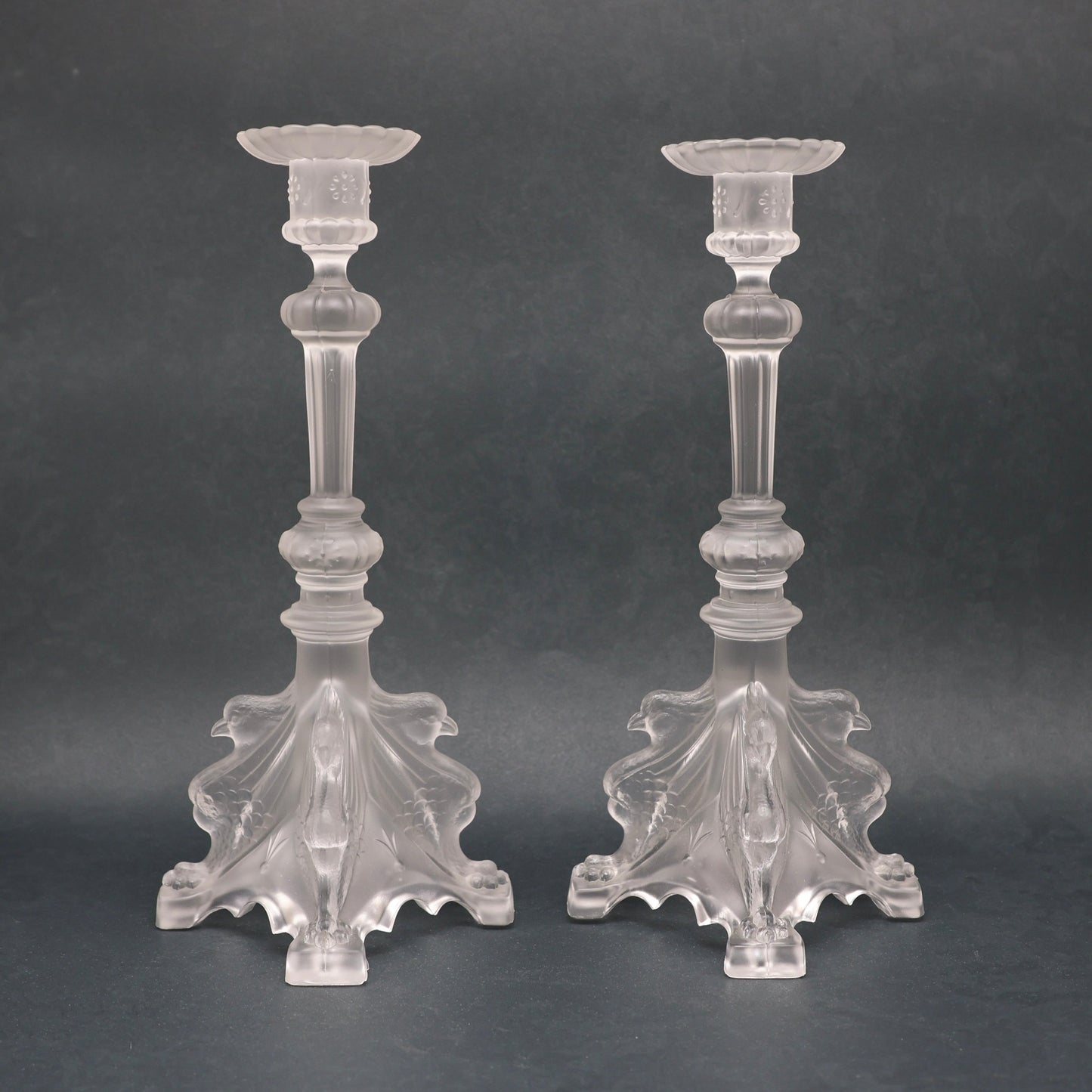 Pair of Val Saint Lambert Griffin Candlesticks