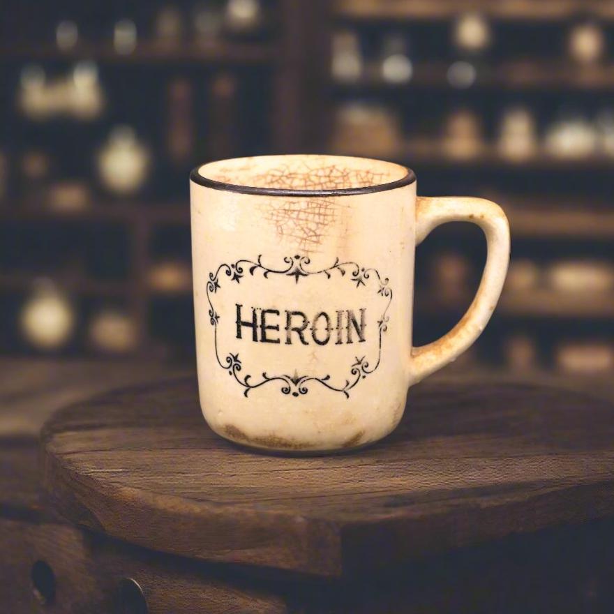 Heroin Mug with Skull + Crossbones