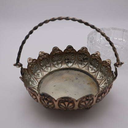 Vintage Glass Ashtray in Metal Basket
