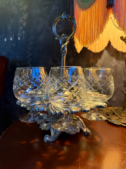 Crystal Cut Brandy Glasses with Stand