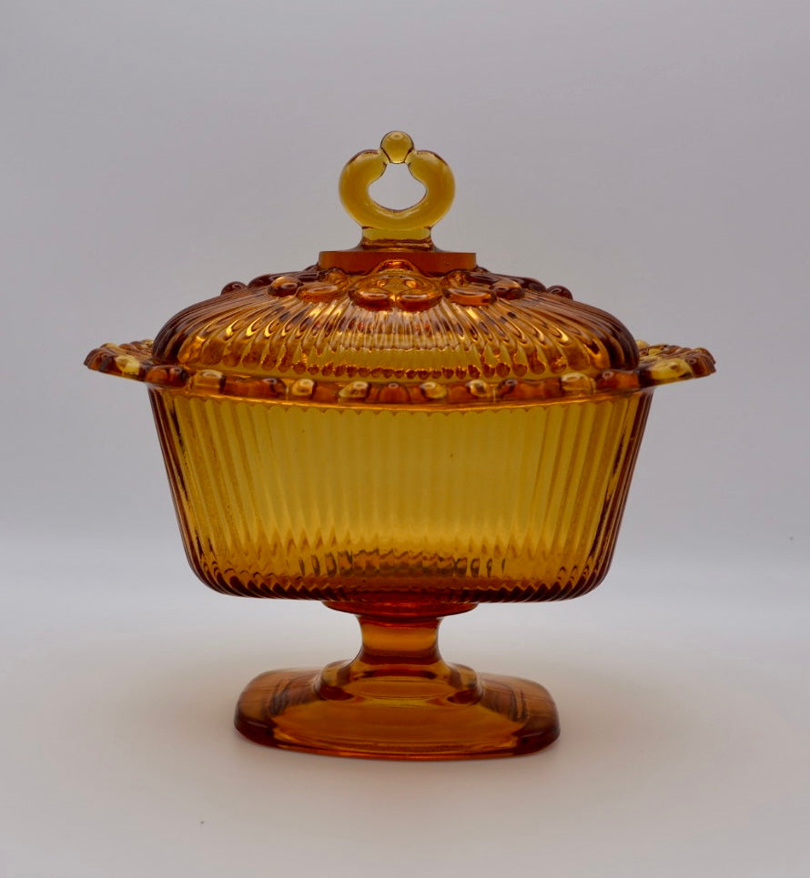 Indiana Glass "Lace Edge" Amber Candy Dish