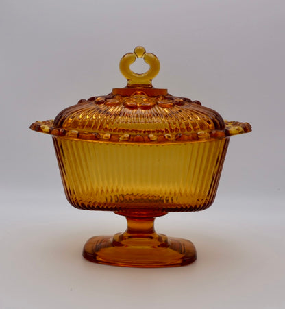 Indiana Glass "Lace Edge" Amber Candy Dish