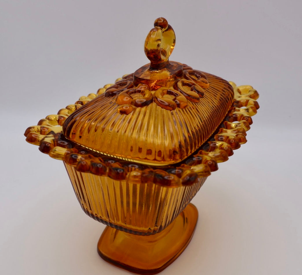 Indiana Glass "Lace Edge" Amber Candy Dish