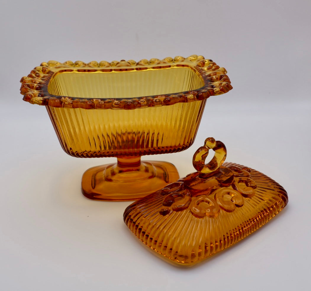 Indiana Glass "Lace Edge" Amber Candy Dish