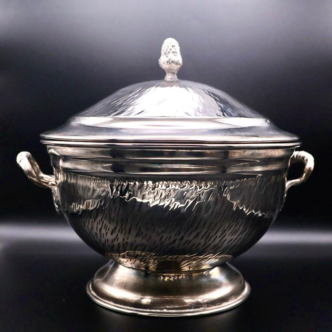 Vintage Mid-Century Mexican Hammered Silverplate Lidded Tureen