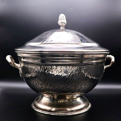 Vintage Mid-Century Mexican Hammered Silverplate Lidded Tureen