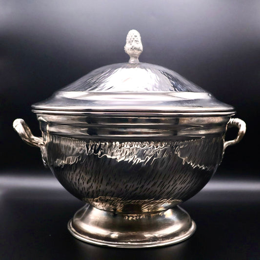 Vintage Mid-Century Mexican Hammered Silverplate Lidded Tureen
