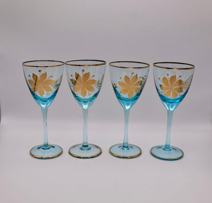 Romanian Cristiro Turquoise & Gold Glass Decanter Set (5-Piece)