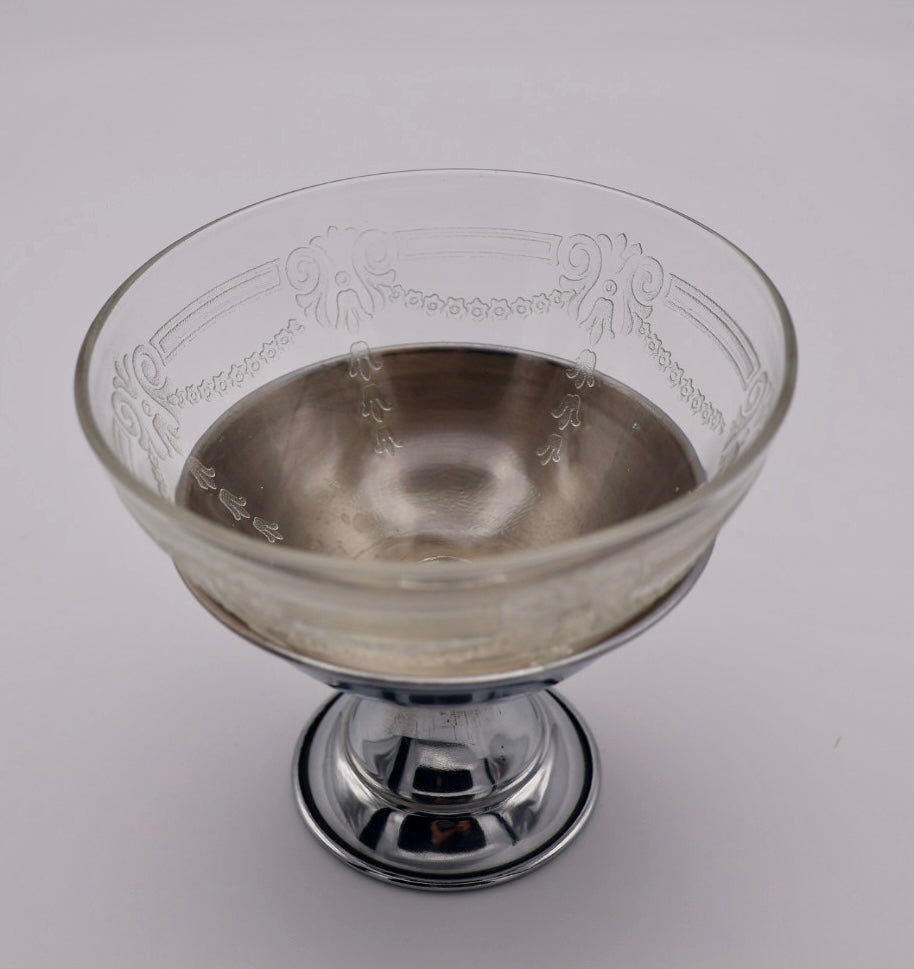 1930's Depression Era Glass & Chrome Sorbet Cups (set of 2)