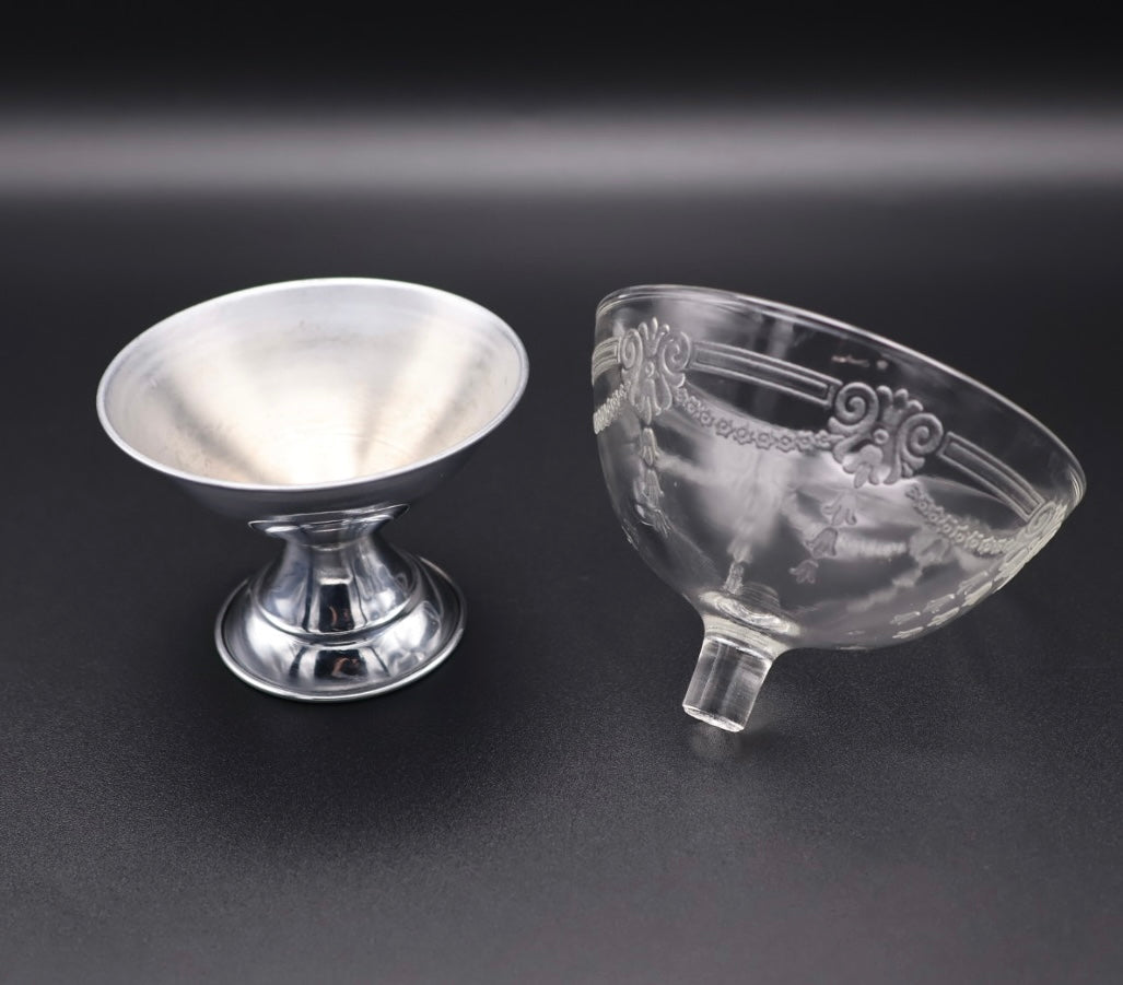 1930's Depression Era Glass & Chrome Sorbet Cups (set of 2)