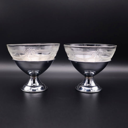 1930's Depression Era Glass & Chrome Sorbet Cups (set of 2)