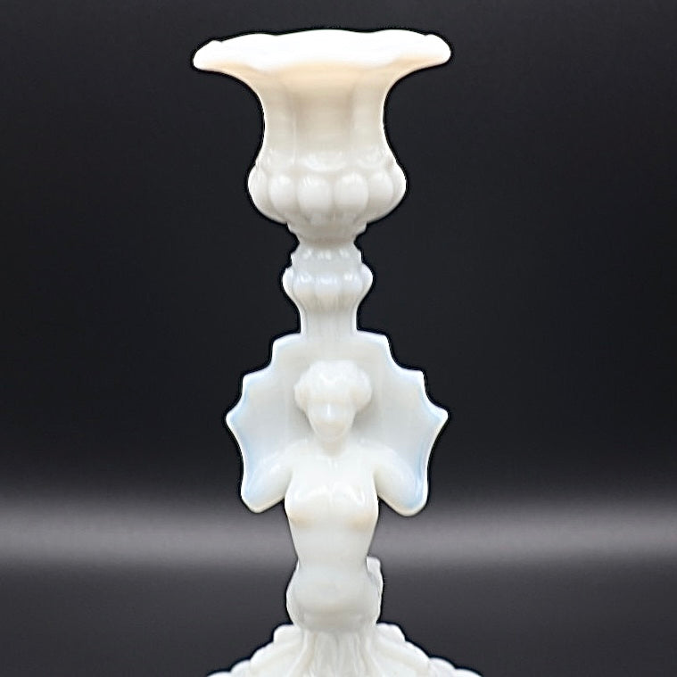 Portieux Vallerysthal Opaline Milk Glass Mermaid Candlestick