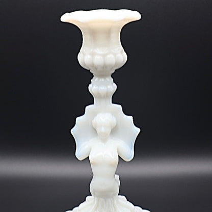 Portieux Vallerysthal Opaline Milk Glass Mermaid Candlestick