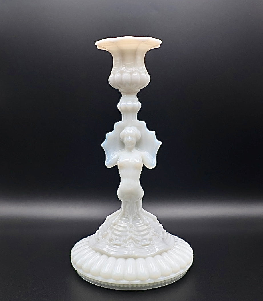 Portieux Vallerysthal Opaline Milk Glass Mermaid Candlestick