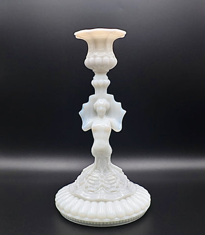 Portieux Vallerysthal Opaline Milk Glass Mermaid Candlestick